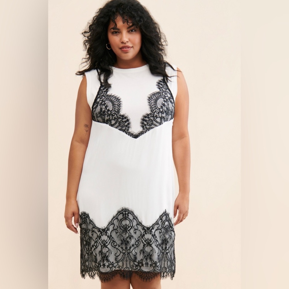 Anthropologie Maeve Lace T Shirt Slip Dress NWOT Black & White Size 1x Rock Edgy